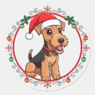 Adorable Christmas Dog With Santa Hat Classic Round Sticker