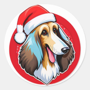Adorable Christmas Dog With Santa Hat Classic Round Sticker