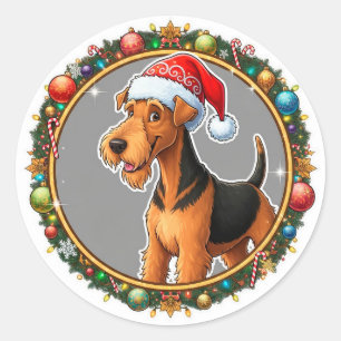 Adorable Christmas Dog With Santa Hat Classic Round Sticker