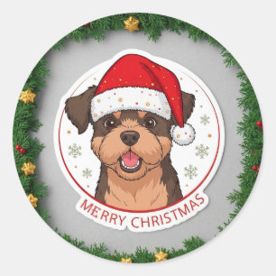 Adorable Christmas Dog With Santa Hat Classic Round Sticker