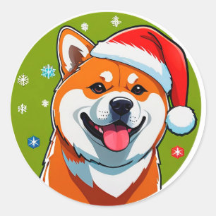 Adorable Christmas Dog With Santa Hat Classic Round Sticker
