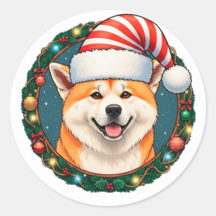Adorable Christmas Dog With Santa Hat Classic Round Sticker