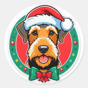 Adorable Christmas Dog With Santa Hat Classic Round Sticker