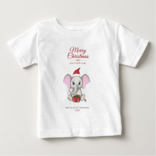 Adorable Christmas Elephant   Personalised Baby T- T-Shirt