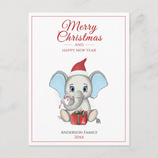 Adorable Christmas Elephant | Personalised Postcard (Front)