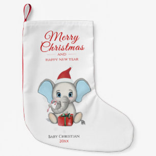 Adorable Christmas Elephant Personalised Small Christmas Stocking