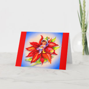 adorable Christmas elf in a poinsettia Holiday Card