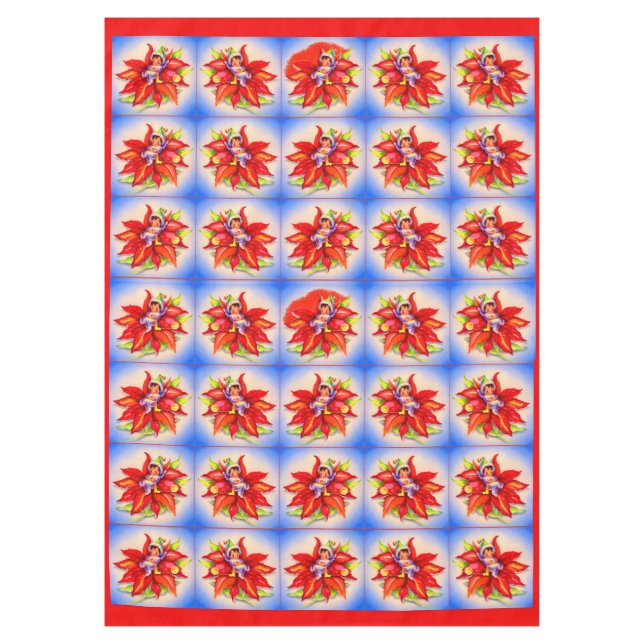 adorable Christmas elf in a poinsettia Tablecloth (Front)