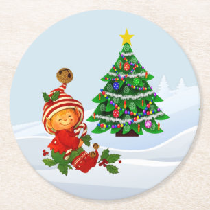 Adorable Christmas Elf Paper Coaster