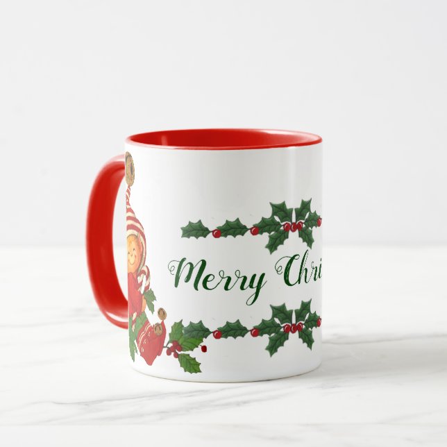 Adorable Christmas Elf Personalised Mug (Front Left)