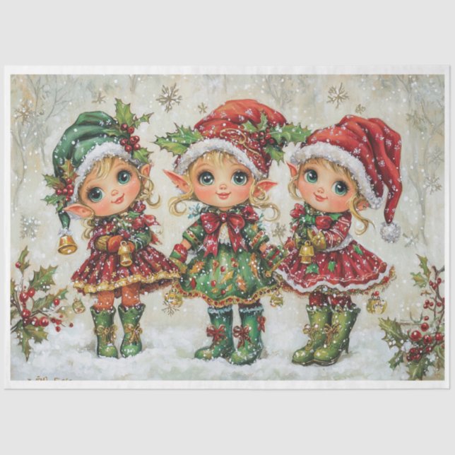 Adorable Christmas Elves Tissue Paper (Front)