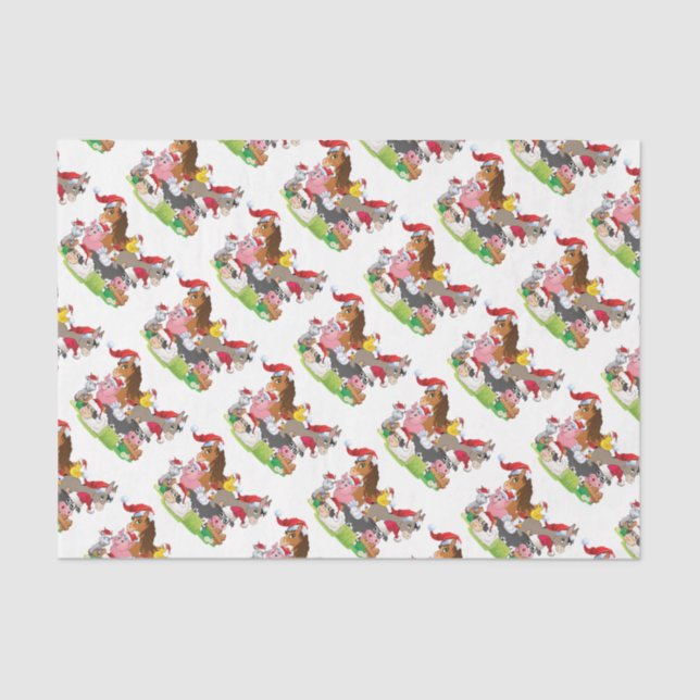 Adorable Christmas Farm Animals in Santa Hats Tissue Paper (Front)