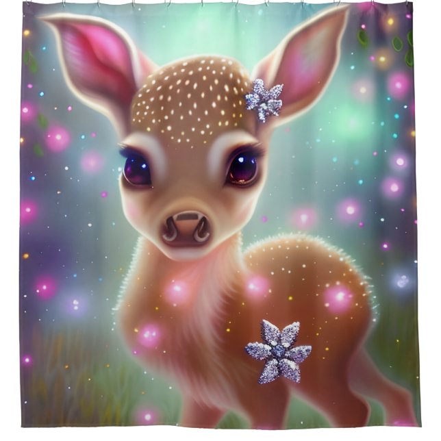 Adorable Christmas Fawn Shower Curtain (Front)