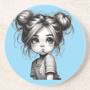 Adorable Christmas Girl with Pout - Cute Gift Idea Coaster