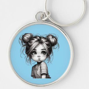 Adorable Christmas Girl with Pout - Cute Gift Idea Key Ring