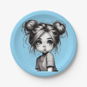 Adorable Christmas Girl with Pout - Cute Gift Idea Paper Plate