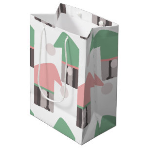 Adorable Christmas Gnome Pink Green Hat Medium Gift Bag