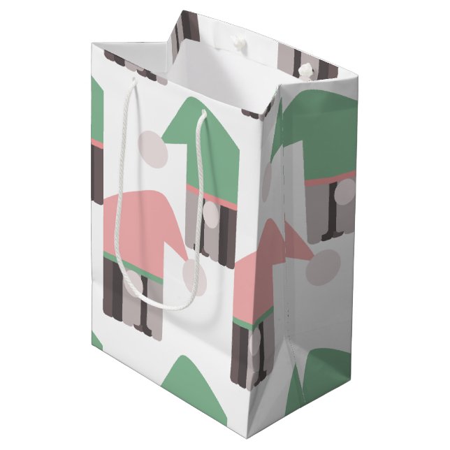 Adorable Christmas Gnome Pink Green Hat Medium Gift Bag (Front Angled)
