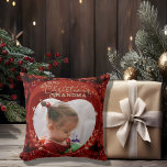 Adorable Christmas Grandma Red Photo Cushion<br><div class="desc">GREAT GIFT FOR YOUR GRANDMA.
This adorable CHRISTMAS PHOTO THROW PILLOW in bright red,  some orange,  and burgundy frame with Christmas ornamental graphic features a photo of your grandchild and a Merry Christmas wish from the Family members. All text on the front and back allows for customisation.
Happy  Holiday</div>