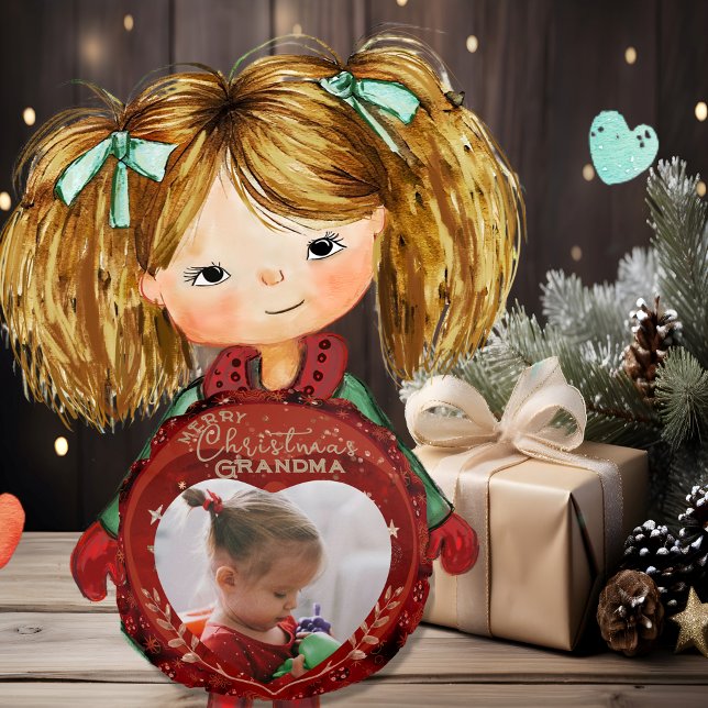 Adorable Christmas Grandma Red Photo Round Cushion (Adorable Christmas Grandma Red Photo Round Pillow)