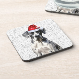 Adorable Christmas Great Dane Woof Word Art Coaster