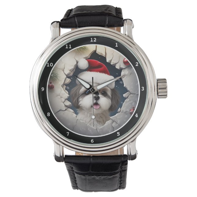 Adorable Christmas Happy Shih Tzu Puppy Holiday  Watch (Front)