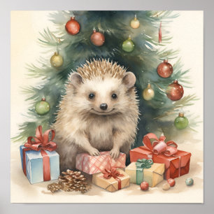 Adorable Christmas hedgehog holiday print