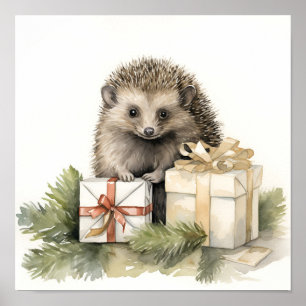 Adorable Christmas hedgehog holiday print