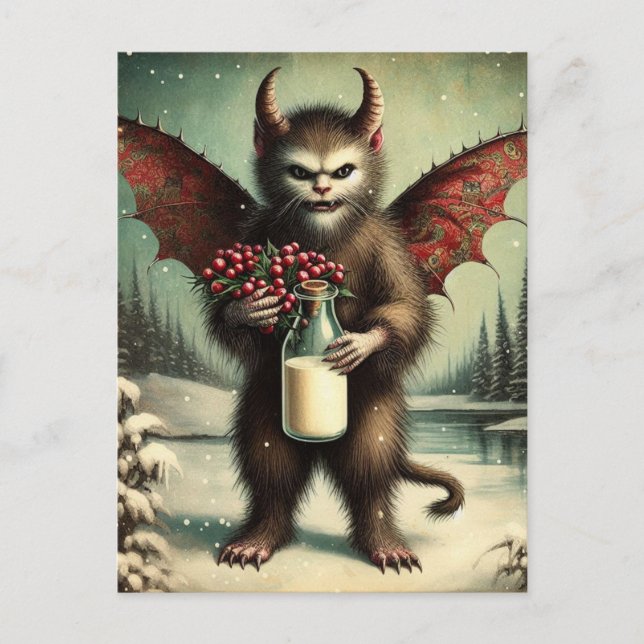 Adorable Christmas Horror Krampus Kitty Fairy  Postcard (Front)