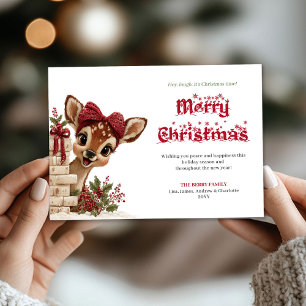 Adorable Christmas kids card with peeking reindeer