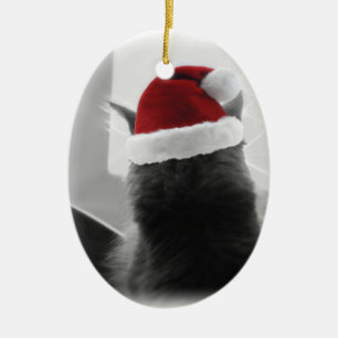 Adorable Christmas Kitten Ceramic Tree Decoration