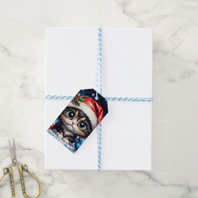Adorable Christmas kitten. Gift Tags (With Twine)
