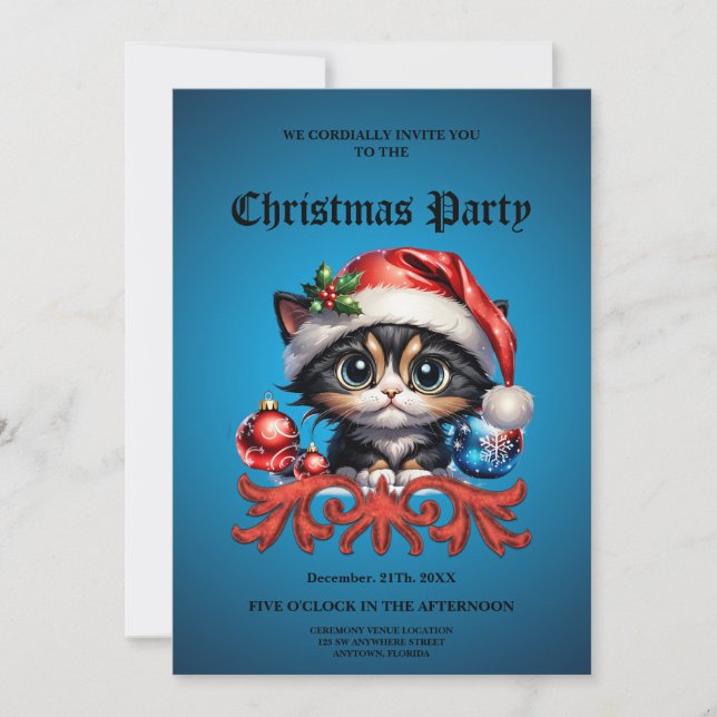 Adorable Christmas kitten.  Invitation (Front)