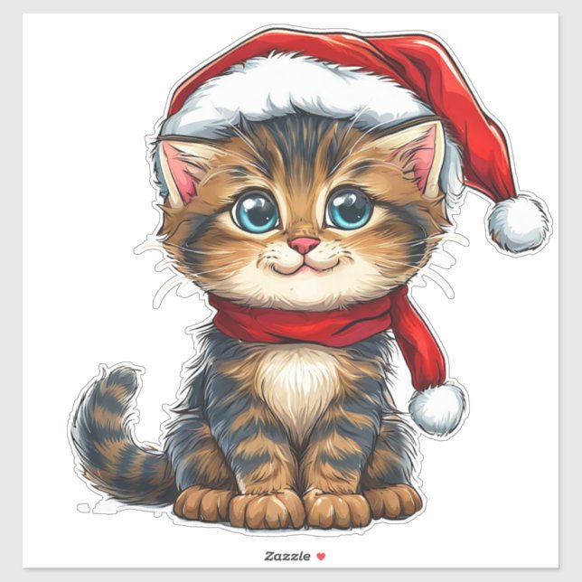 Adorable Christmas Kitten Wearing a Santa Hat (Sheet)