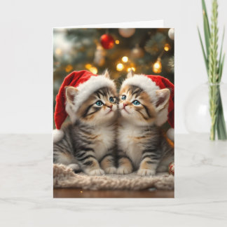 Adorable Christmas kitten with Santa hats  Card