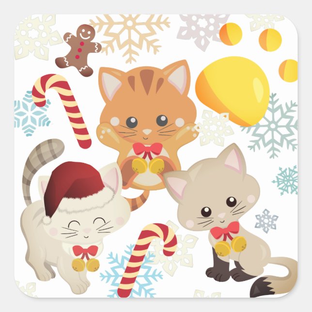 Adorable Christmas Kittens Square Sticker (Front)