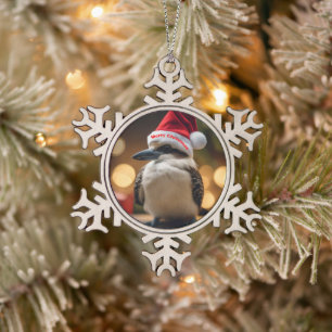 Adorable Christmas Kookaburra,  Snowflake Pewter Christmas Ornament