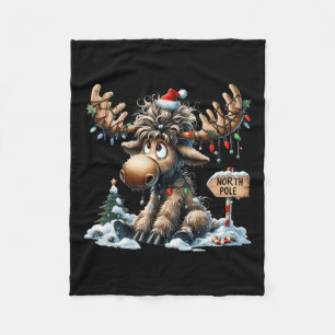 Adorable Christmas Moose Merry Christmoose Men Wom Fleece Blanket