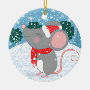Adorable Christmas Mouse Ceramic Tree Decoration