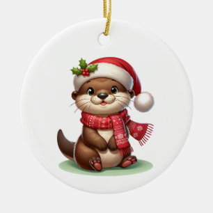 Adorable Christmas Otter Ceramic Tree Decoration