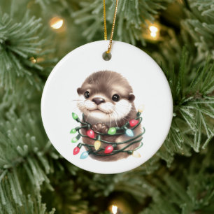 Adorable Christmas Otter Ceramic Tree Decoration