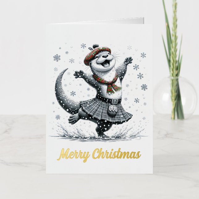 Adorable Christmas Otter  Foil Greeting Card (Front)