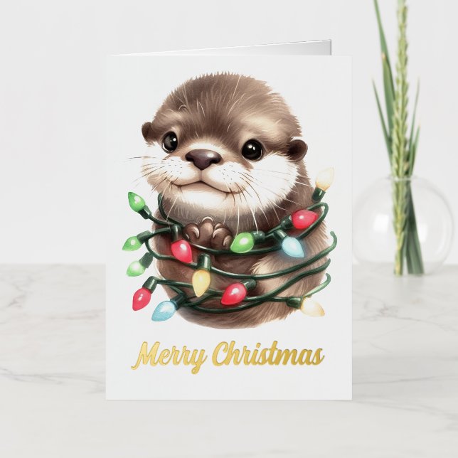 Adorable Christmas Otter  Foil Greeting Card (Front)