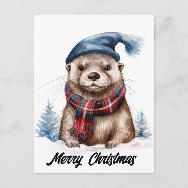 Adorable Christmas Otter Holiday Postcard (Front)
