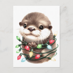 Adorable Christmas Otter Postcard