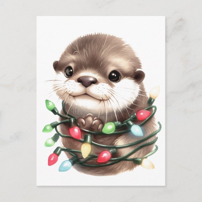 Adorable Christmas Otter  Postcard (Front)