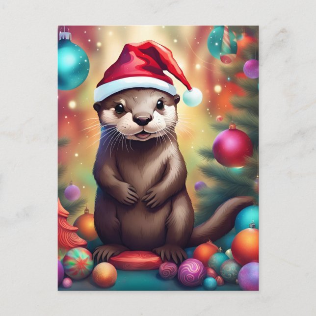 Adorable Christmas Otter Postcard (Front)