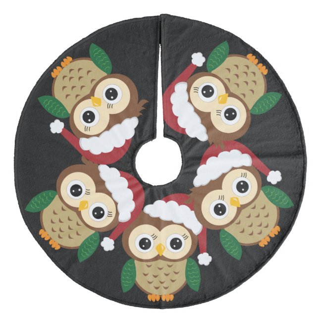 Adorable Christmas Owl Fleece Tree Skirt (Front)