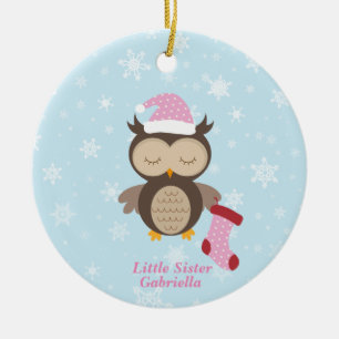 Adorable Christmas Owl Little Sister Ceramic Tree Decoration