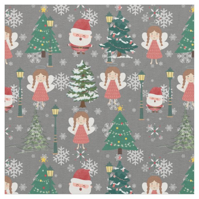 Adorable Christmas pattern for her girly green red Fabric (Close Up)